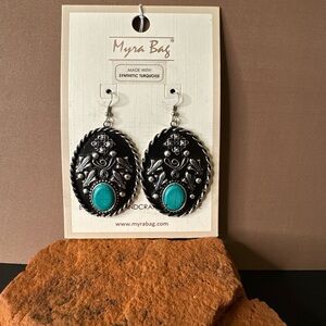NWT Myra Bag Black and Turquoise "Rauund" Earrings